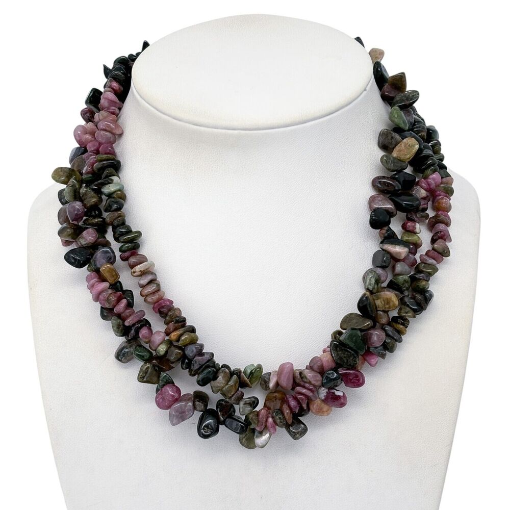 Vintage Sterling Silver 925 Tourmaline Necklace 16.5"-18.5"